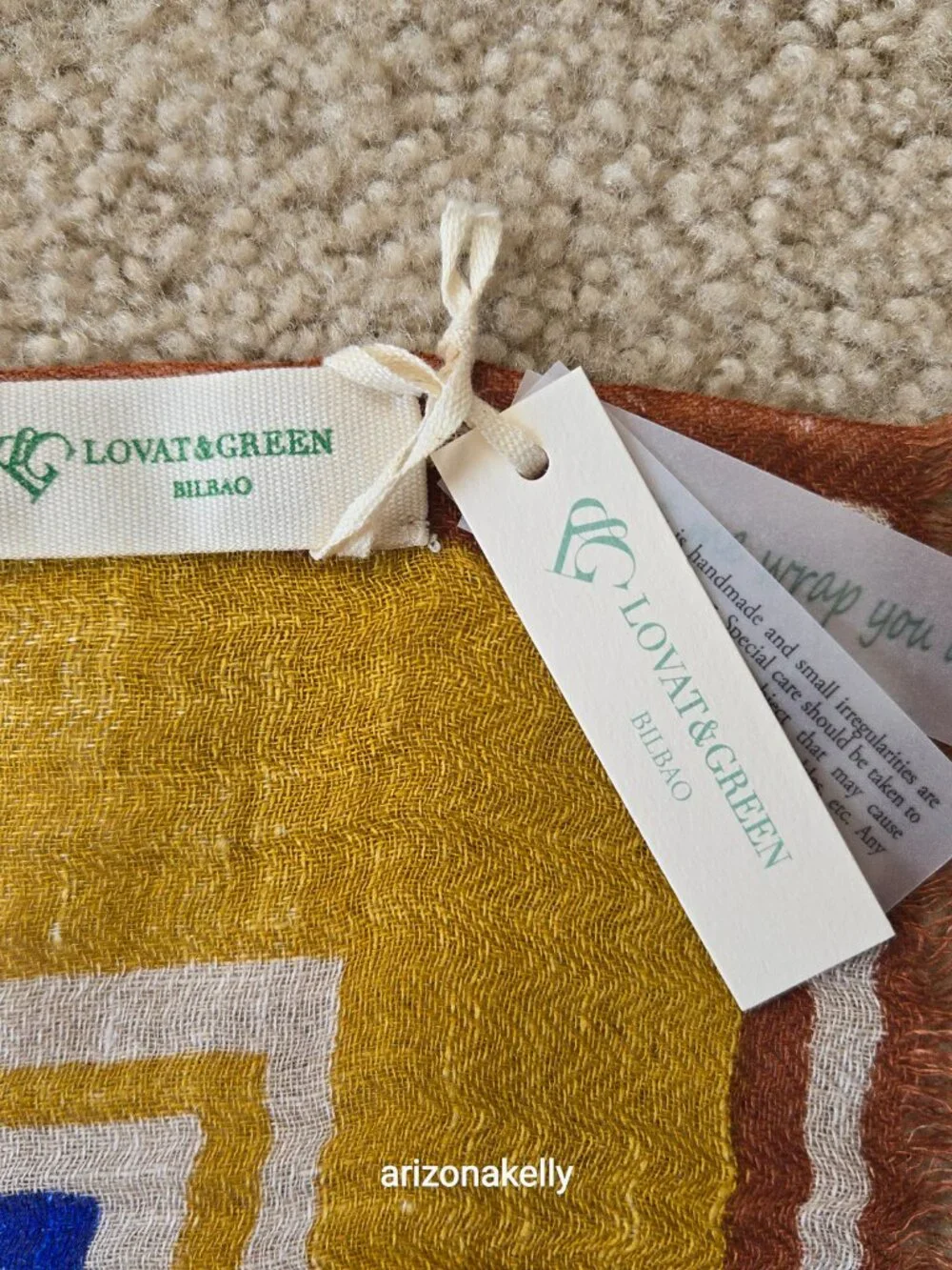 NWT Lovat & Green Linen Oversized Scarf Bilbao Spain Mustard Yellow Gold